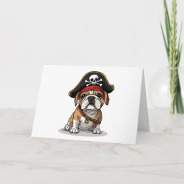 Tarjeta Cráneo del Bulldog inglés pirata feliz cumpleaños
