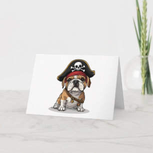 Tarjeta Cráneo del Bulldog inglés pirata feliz cumpleaños