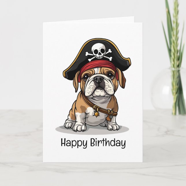 Tarjeta Cráneo del Bulldog inglés pirata feliz cumpleaños (Anverso)