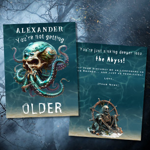 Tarjeta Cráneo divertido de Kraken con tema de terror para