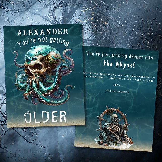 Tarjeta Cráneo divertido de Kraken con tema de terror para (Subido por el creador)