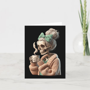 Tarjeta Cráneo Esqueleto Bebiendo Café Para Regalo De Muje