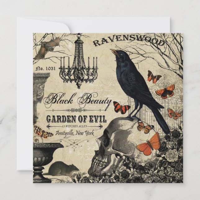 Tarjeta cráneo vintage de halloween moderno (Anverso)