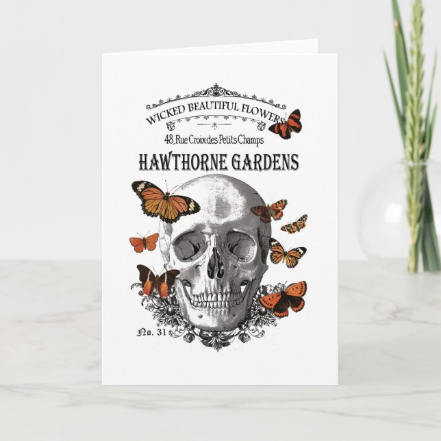 Tarjeta cráneo y mariposas modernos de Halloween del (Anverso)