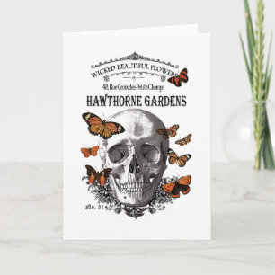 Tarjeta cráneo y mariposas modernos de Halloween del
