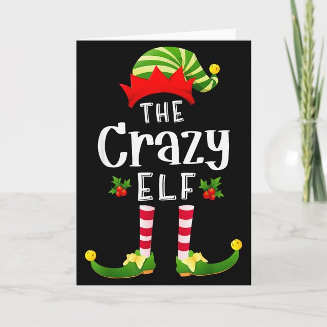 Tarjeta Crazy Christmas Elf Matching Pajama X-mas Party  (Anverso)