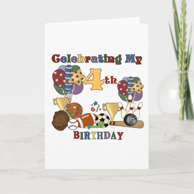 Tarjeta Crazy For Sports 4º cumpleaños camisetas y regalos (Anverso)