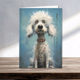 Tarjeta Crazy Goofy White Abstract Poodle Dog