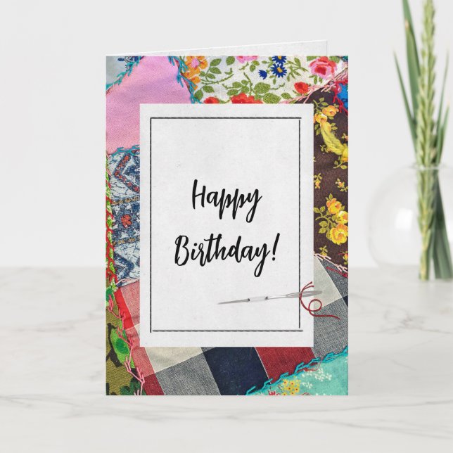 Tarjeta Crazy Quilt and Needle Birthday (Anverso)