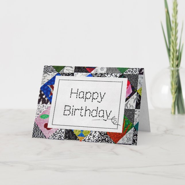 Tarjeta Crazy Quilt con Needle Birthday (Anverso)