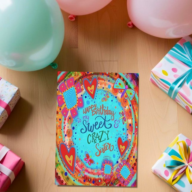 Tarjeta Crazy Sister Birthday Funny Floral Bonito (Subido por el creador)