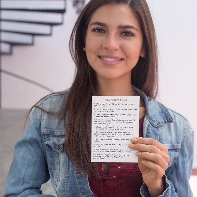 Tarjeta Crazy Wacky Bromea Ideas Para Hacer Humor En La Li (Funny Crazy Wacky Pranks Ideas To Do List Humor Card)