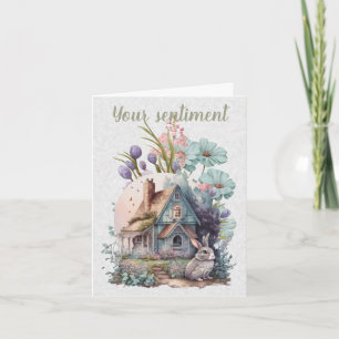 Tarjeta Crea tu propia casa de conejos y flores silvestres