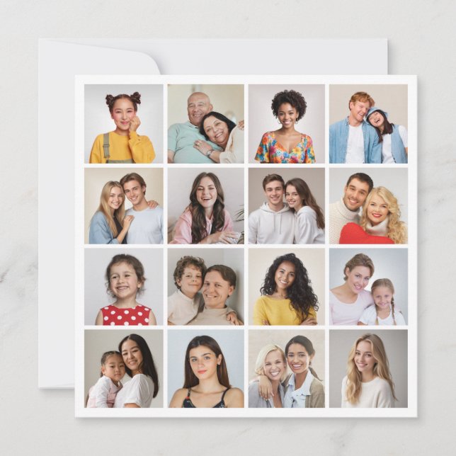 Tarjeta Crea tu propia Colage de 16 Fotos para cualquier O (Anverso)