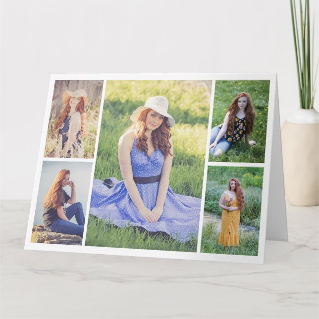 Tarjeta Crea tu propio collage de 5 fotos para cualquier o (Anverso)