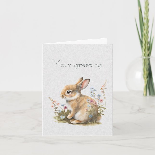 Tarjeta Crea tu propio conejito de primavera y flores silv (Anverso)