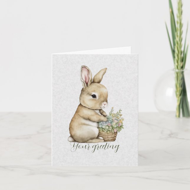 Tarjeta Crea tu propio conejo de primavera y flores silves (Anverso)