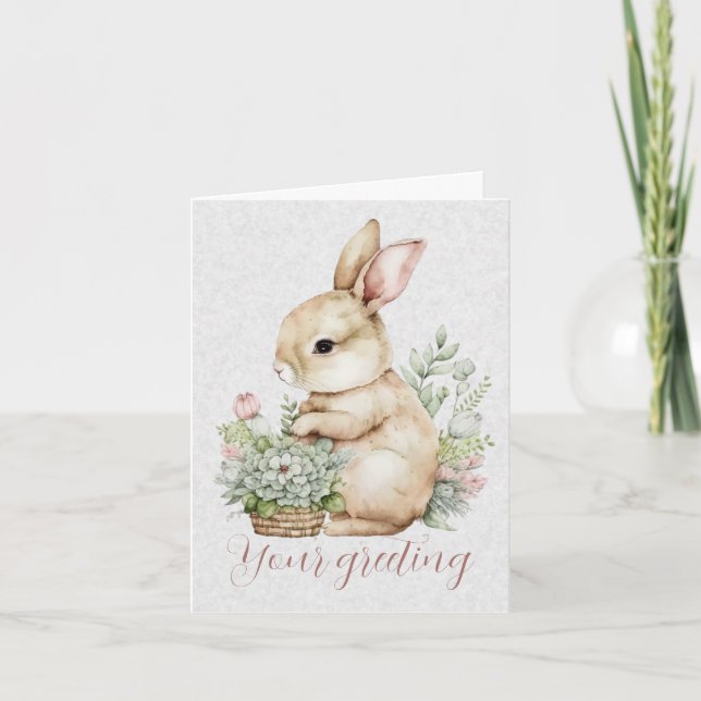 Tarjeta Crea tu propio conejo de primavera y flores silves (Anverso)