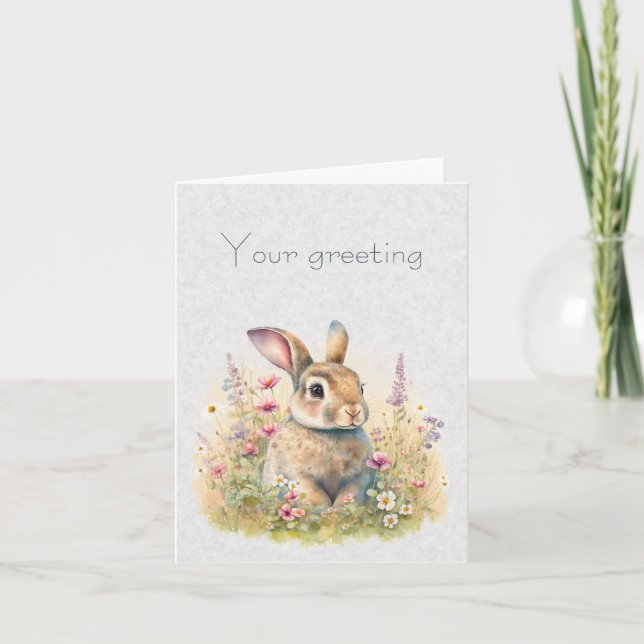 Tarjeta Crea tu propio conejo de primavera y flores silves (Anverso)