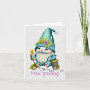 Tarjeta Crea tu propio conejo gnomo lindo y flores silvest