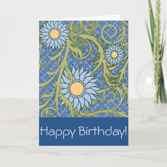 Tarjeta Crea tu propio cumpleaños floral azul y amarillo (Anverso)