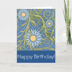 Tarjeta Crea tu propio cumpleaños floral azul y amarillo
