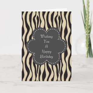Tarjeta Cream Black Zebra Print Birday