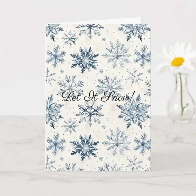 Tarjeta Cream Blue Snowflakes Christmas Let It Snow (Planta pequeña)