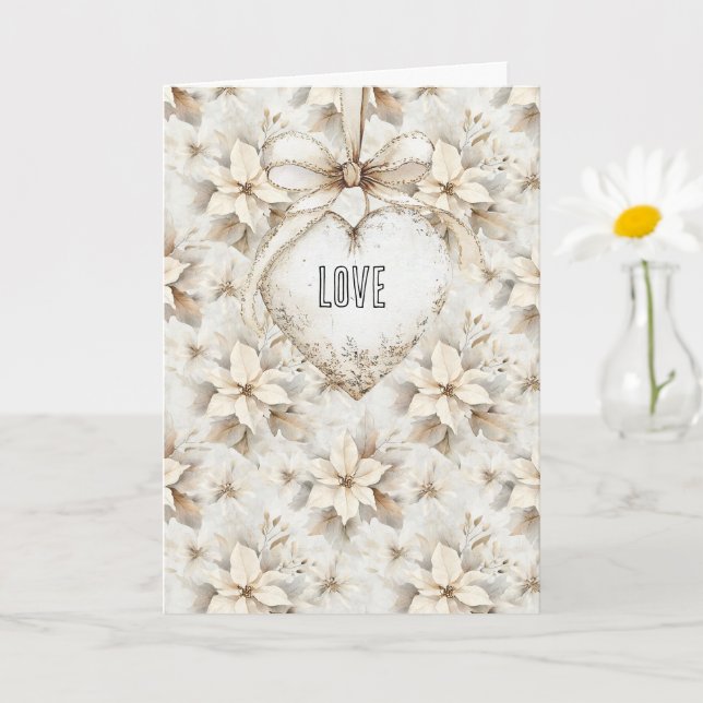 Tarjeta Cream Bow Heart Floral Valentine's Day Love (Planta pequeña)