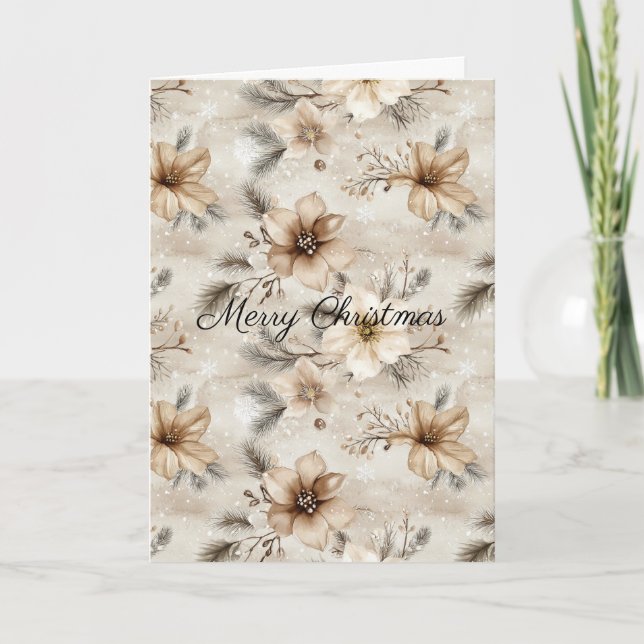 Tarjeta Cream Brown Floral Christmas (Anverso)