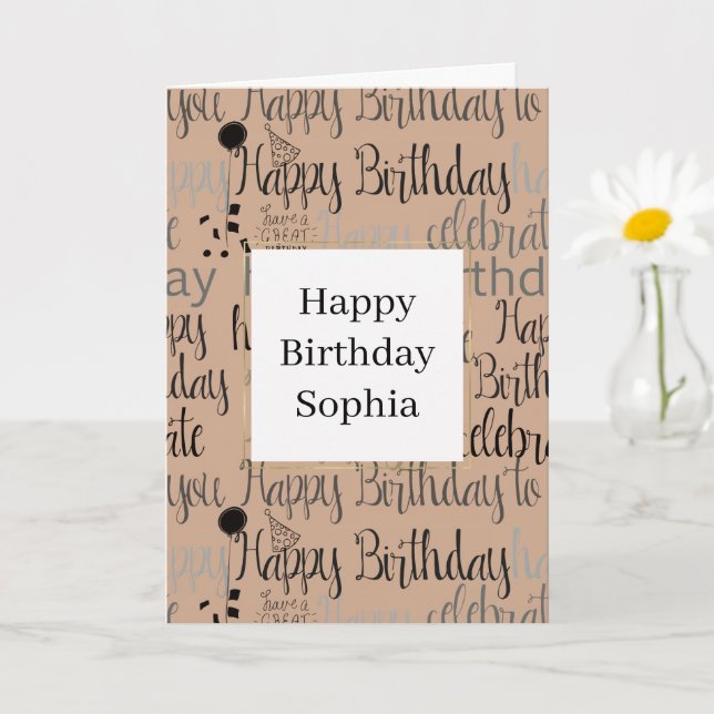 Tarjeta Cream Brown Happy Birthday (Planta pequeña)