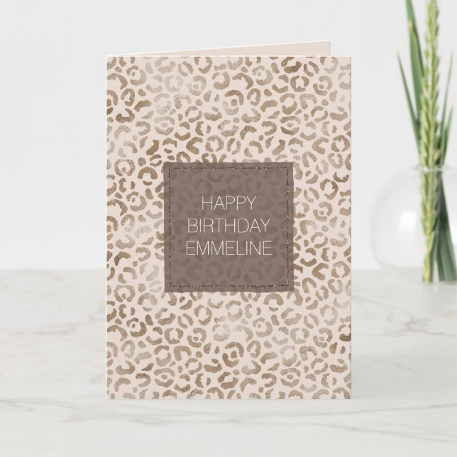 Tarjeta Cream Brown Leopard Print Birthday (Anverso)