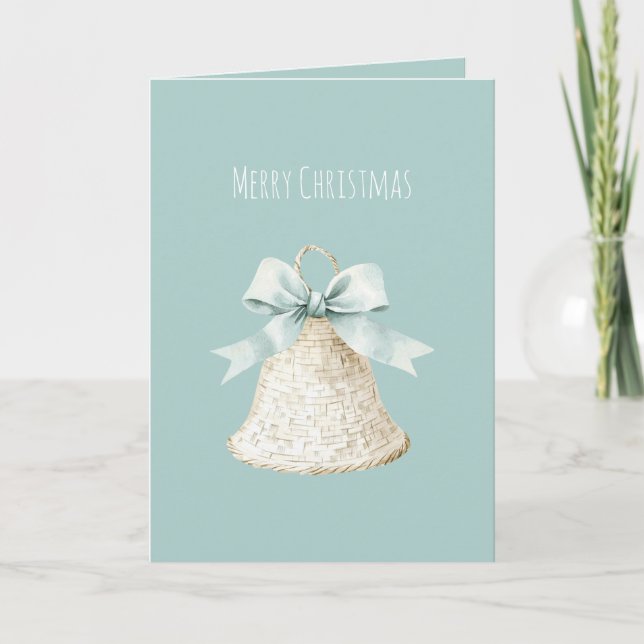 Tarjeta Cream Christmas Bell Pretty Blue Bow (Anverso)