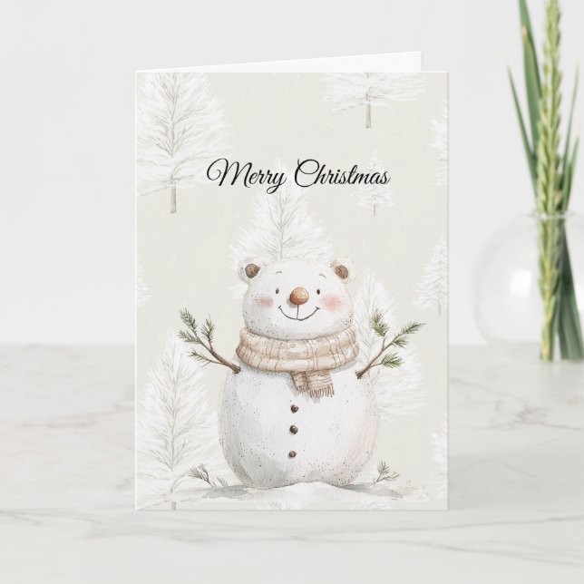Tarjeta Cream Christmas Trees Snowman (Anverso)