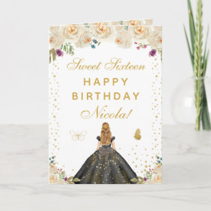 Tarjeta Cream Floral Rubia Cumpleaños Dulce Dieciséis