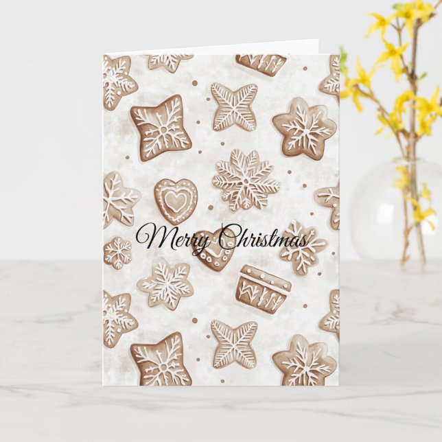 Tarjeta Cream Gingerbread Christmas  Hearts Snowflakes (flor amarilla)