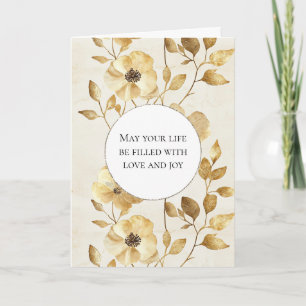 Tarjeta Cream Gold Floral Love & Joy Boda