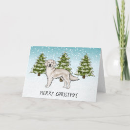Tarjeta Cream Golden Retriever Blue Winter Feliz Navidad