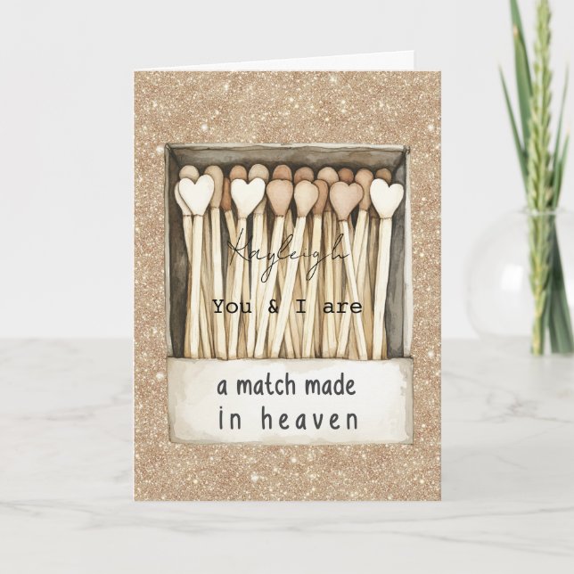 Tarjeta Cream Hearts Match Made in Heaven Gold Glitter (Anverso)