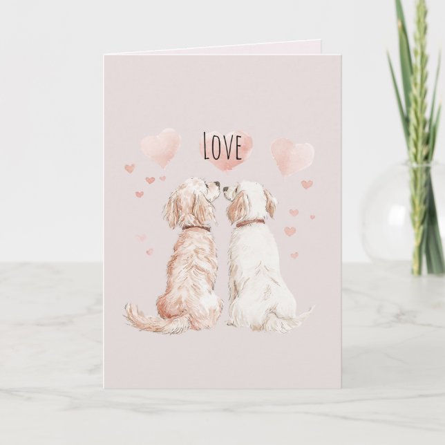 Tarjeta Cream Pink Hearts Dog Love (Anverso)