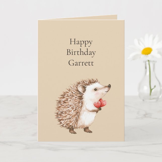 Tarjeta Cream Red Hearts Hedgehog Cumpleaños (Planta pequeña)