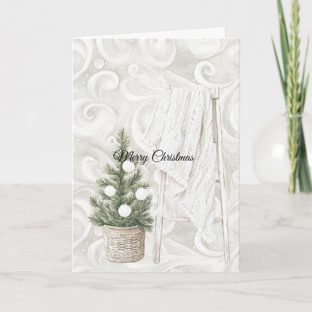 Tarjeta Cream Swirls Christmas Tree Ladder with Blanket (Anverso)
