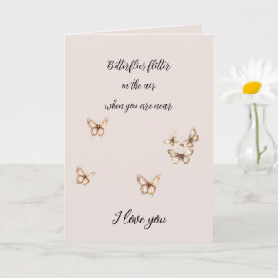 Tarjeta Cream Tan Brown Butterflies with Hearts Love