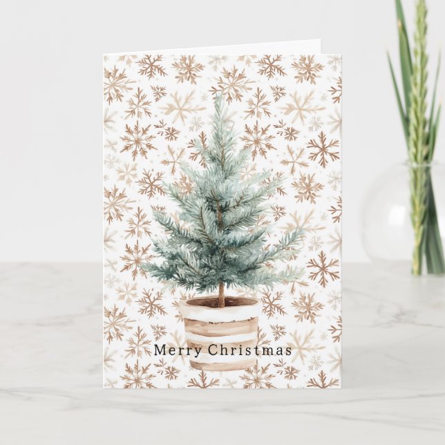 Tarjeta Cream White Snowflakes Christmas Tree  (Anverso)
