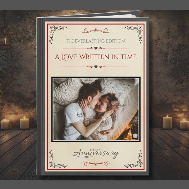 Tarjeta Creative Photo Storybook for Husband Anniversary (Celebrate your unique love story with a card that’s as timeless as a classic novel)