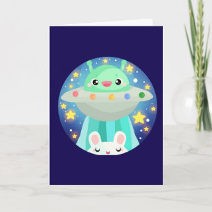Tarjeta Creatura Cuidada Del Espacio Y Conejo De Conejo