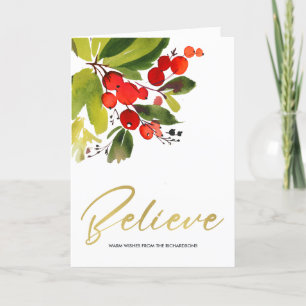 TARJETA CREEN LOS NAVIDADES VERDES ROJOS BERRIES WATERCOLO