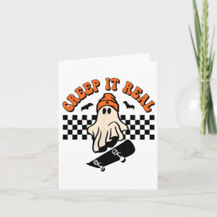 Tarjeta Creep It Real Skateboarding Retro Halloween Ghost