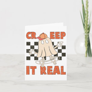 Tarjeta Creep It Real Skateboarding Retro Halloween Ghost