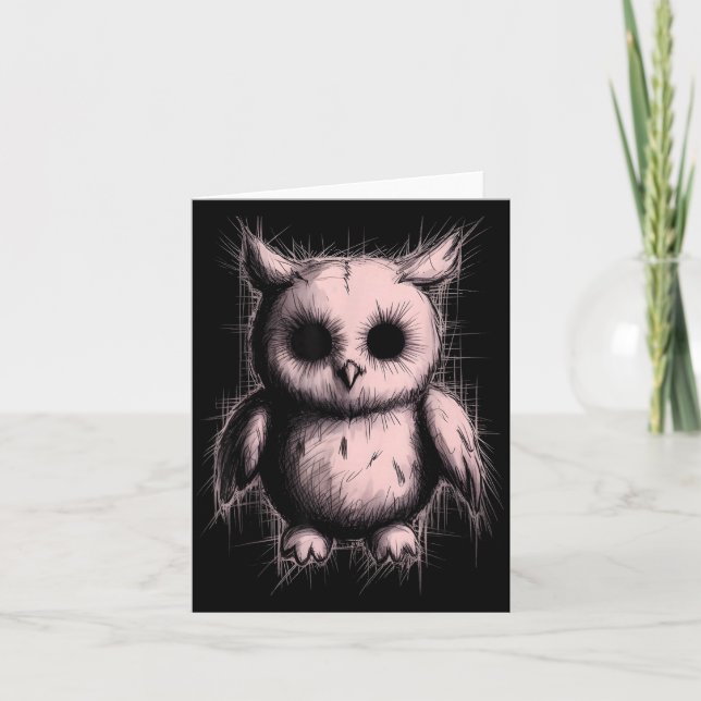 Tarjeta Creepy Cute Goth Owl Horror Sketch Alt Nge Evil  (Anverso)